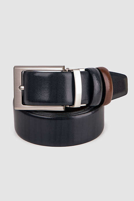 Ремень из натуральной кожи двусторонний укорачиваемый, цвет Черный