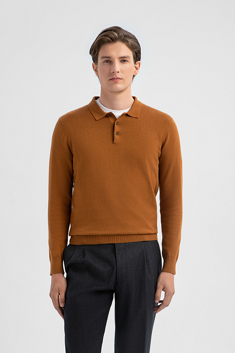 Джемпер поло из хлопка, шерсти и кашемира, цвет Коричневый светлый
