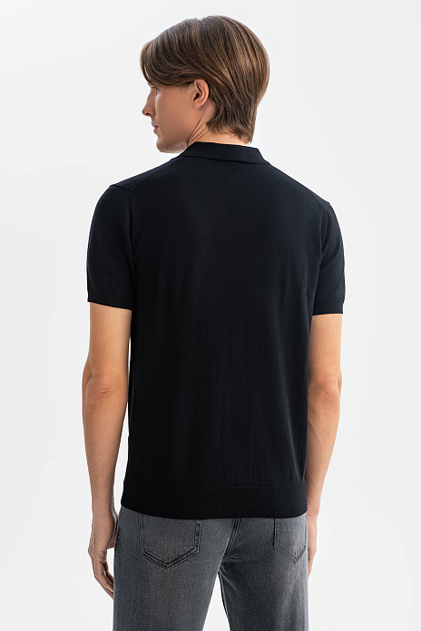 Поло из хлопка, шелка и льна, цвет Черный