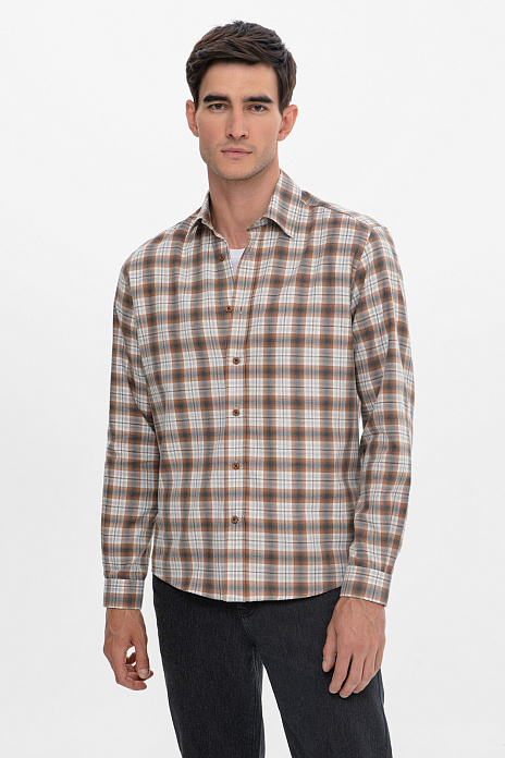 Фланелевая сорочка в клетку, цвет Коричневый