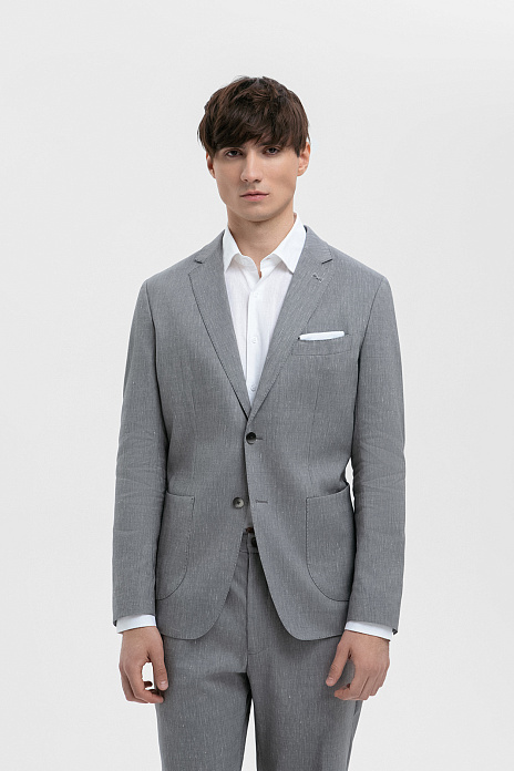 Пиджак из шерсти, льна и шелка, цвет Серый светлый