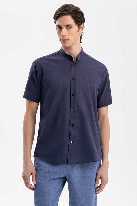 Сорочка с коротким рукавом из австрийской ткани Getzner, цвет Синий темный