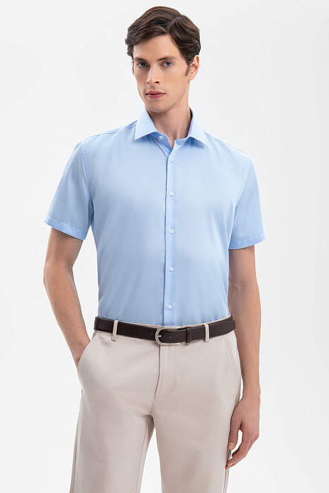 Сорочка с коротким рукавом из хлопка, устойчивая к сминанию, цвет Голубой
