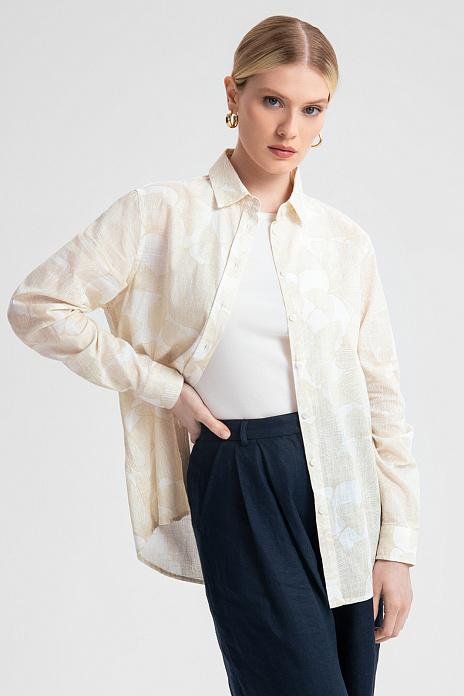 Рубашка из хлопка с узором, цвет Бежевый