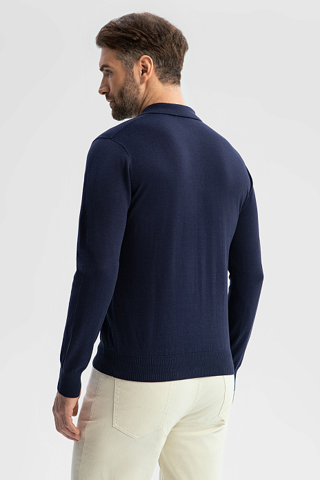 Поло из хлопка, шелка и льна, цвет Синий темный