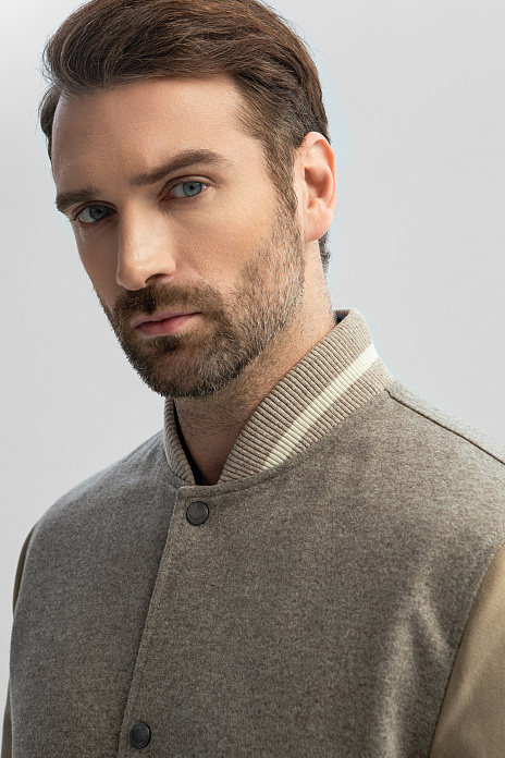 Бомбер двусторонний из итальянской шерстяной ткани Vitale Barberis, лимитированная коллекция, цвет Бежевый светлый