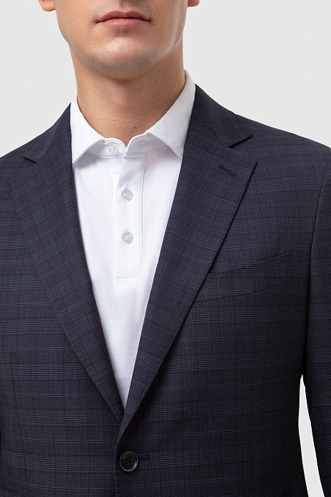 Пиджак из шерсти в клетку с водоотталкивающей обработкой, устойчивый к загрязнениям, цвет Синий