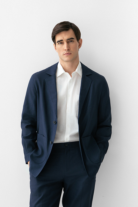 Пиджак изо льна, тенсела и хлопка, цвет Синий темный