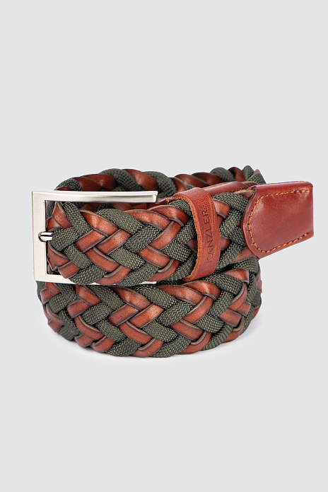 Ремень плетеный из натуральной кожи, цвет Коричневый