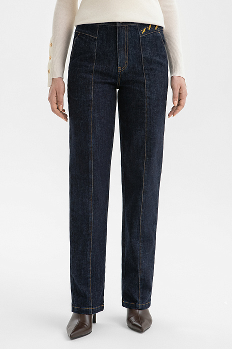 Джинсы с отстроченными стрелками, цвет Синий темный